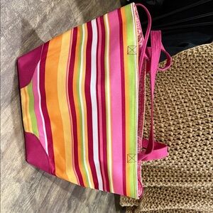Lancome Pink and Orange Striped Tote Bag